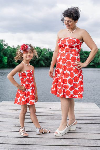 Moeder dochter jurken - matching kleding - twinning jurken - zomer feestjurk - mother daughter dresses by Just Like Mommy'z - red poppy - strapless twinning set